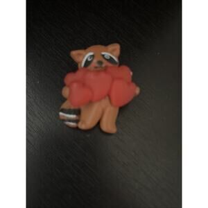 Valentine Racoon Holding Hearts Pin Brooch Jewelry